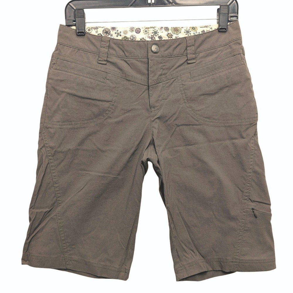 Athleta Hiking Shorts Women 6 Brown Floral Waistband Cargo 43518